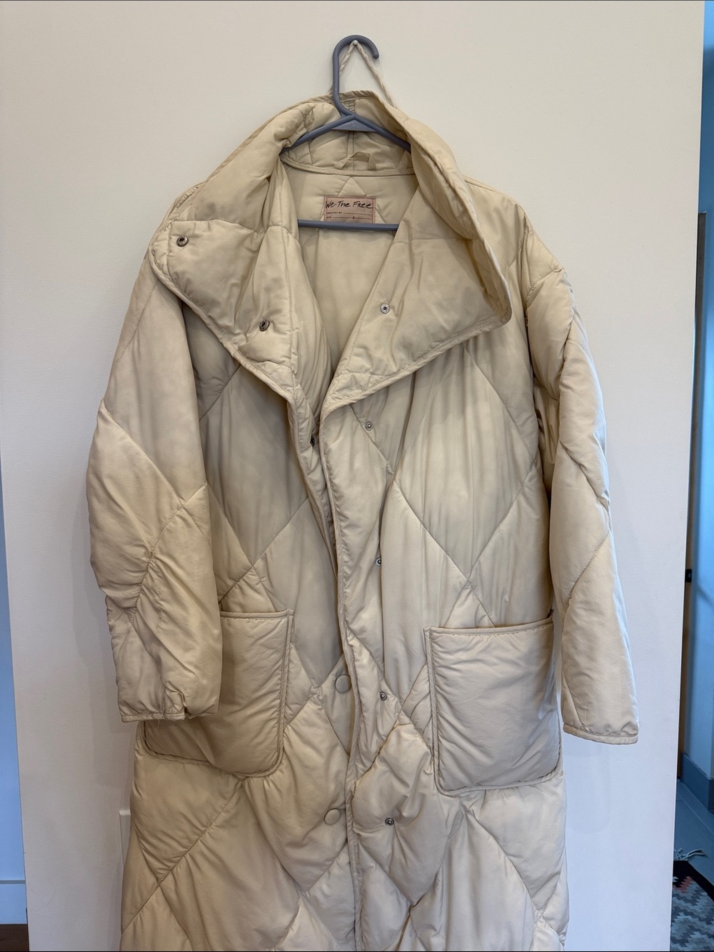 We The Free Cream Diamond-Quilted Long Puffer Coat